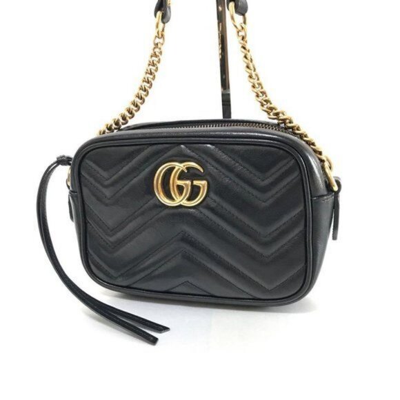 Authentic GUCCI Marmont GG Camera Bag Calfskin Crossbody Chain Shoulder Black - Picture 7 of 16